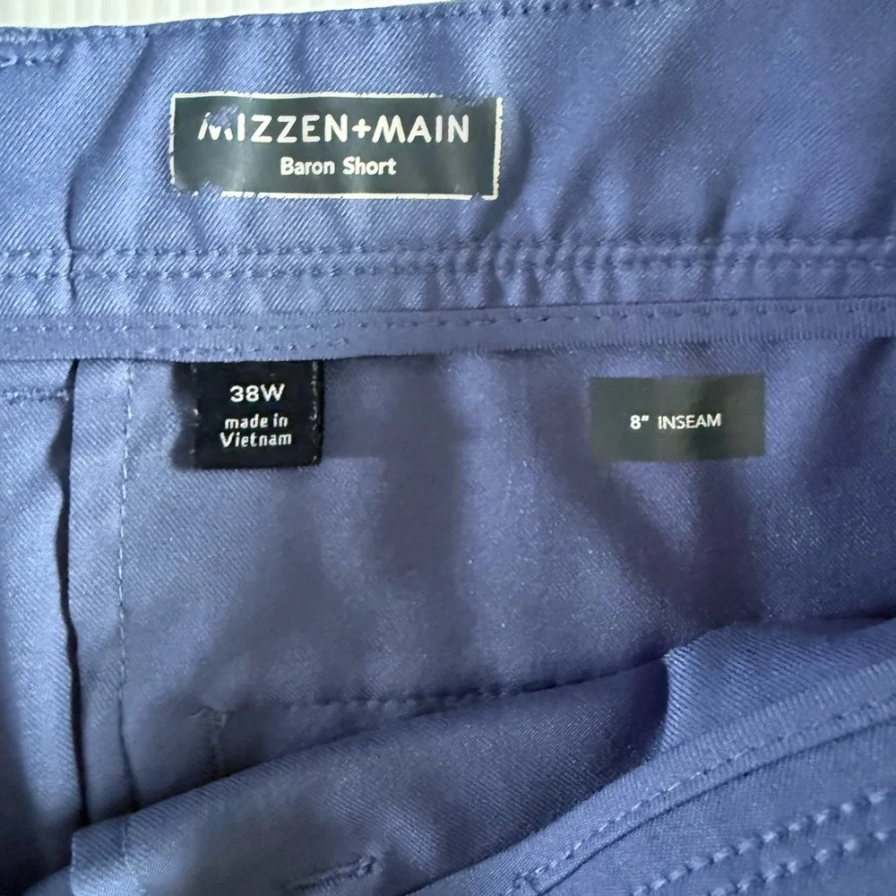Mizzen + Main Baron Chino Golf Shorts Blue Performance Polyester‎ Size 38 , 9”
